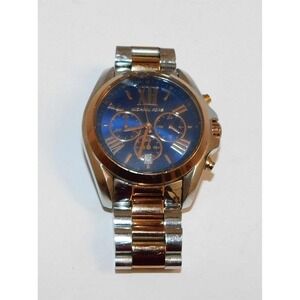 Michael Kors Watch MK-5606 Two tone Gold Silver Navy Dial Chronograph Link Strap
